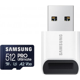   Samsung 512 GB microSDXC UHS-I U3 V30 A2 Pro Ultimate + Reader (MB-MY512SB)