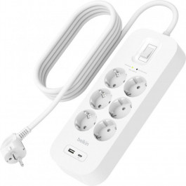   Belkin 6 розеток, 1xUSB-C, 1xUSB, 2м (SRB002VF2M)