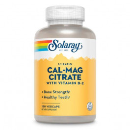   Solaray Кальций и магний 1:1, Cal-Mag Citrate, , высокоэффективный, 180 капсул (SOR-04525)