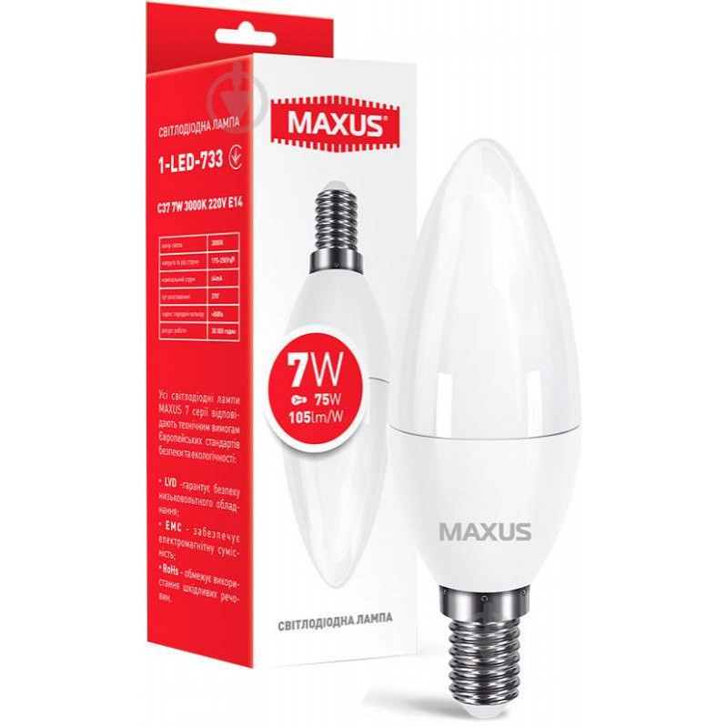 MAXUS LED C37 7W 3000K 220V E14 (1-LED-733) - зображення 1