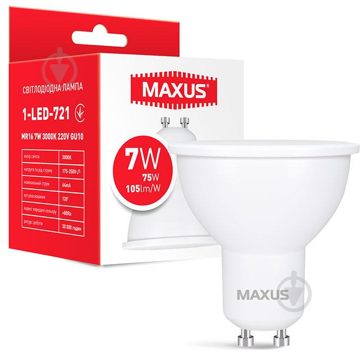 MAXUS LED MR16 7W 3000K 220V GU10 (1-LED-721) - зображення 1