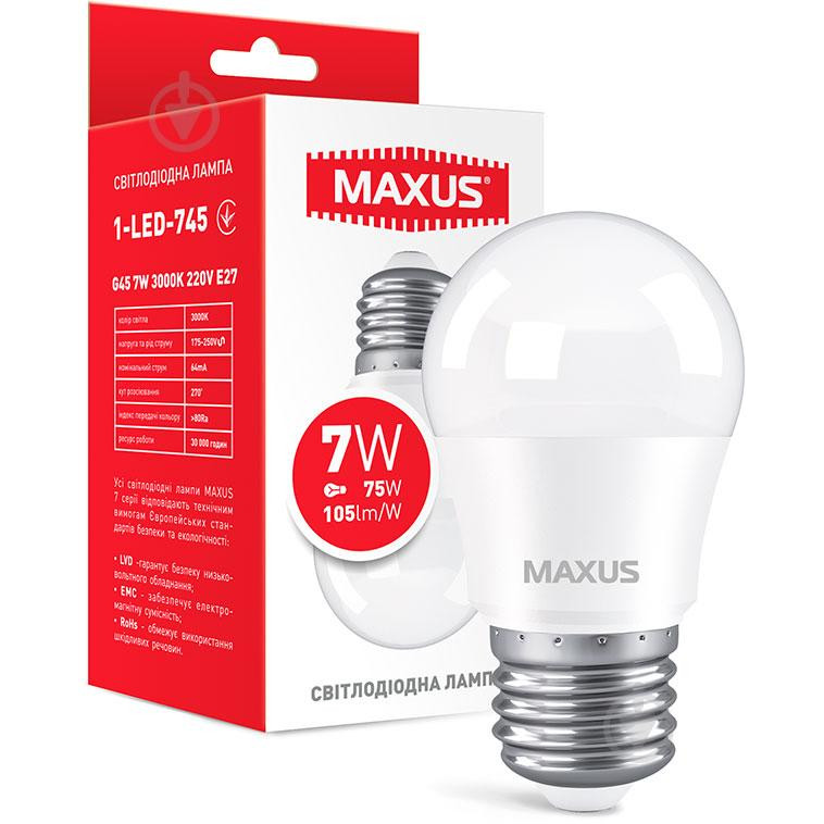 MAXUS LED G45 7W 3000K 220V E27 (1-LED-745) - зображення 1