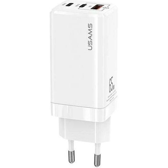 USAMS US-CC110 GaN Mini 65W 2хType-C/USB QC White - зображення 1