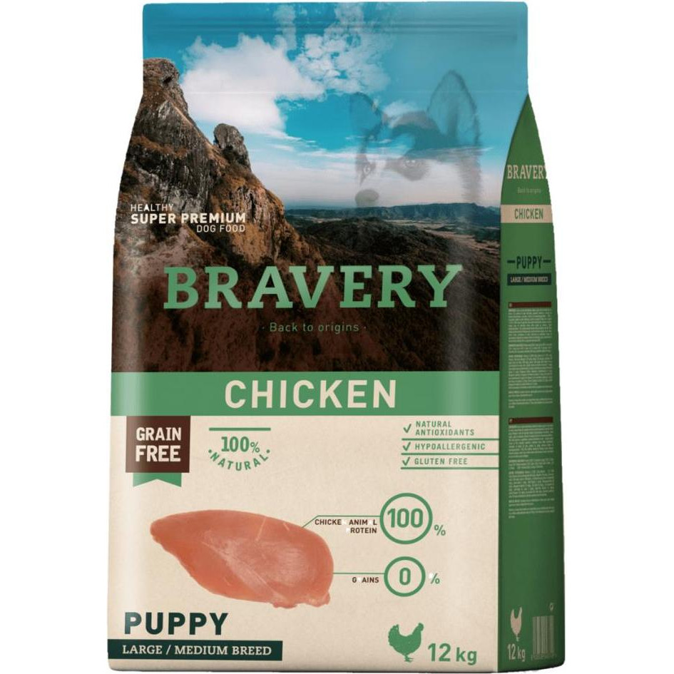 Bravery Puppy Large & Medium Chicken 12 кг 6749 BR CHIC PUP L_ 12KG - зображення 1