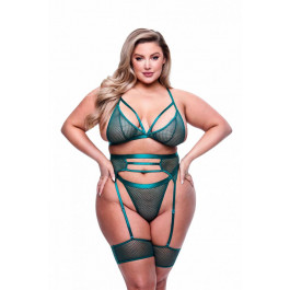   Baci 3PC STRAPPY BRA, GARTER & PANTY SET GREEN, QUEEN (BAC3212GRNQ)