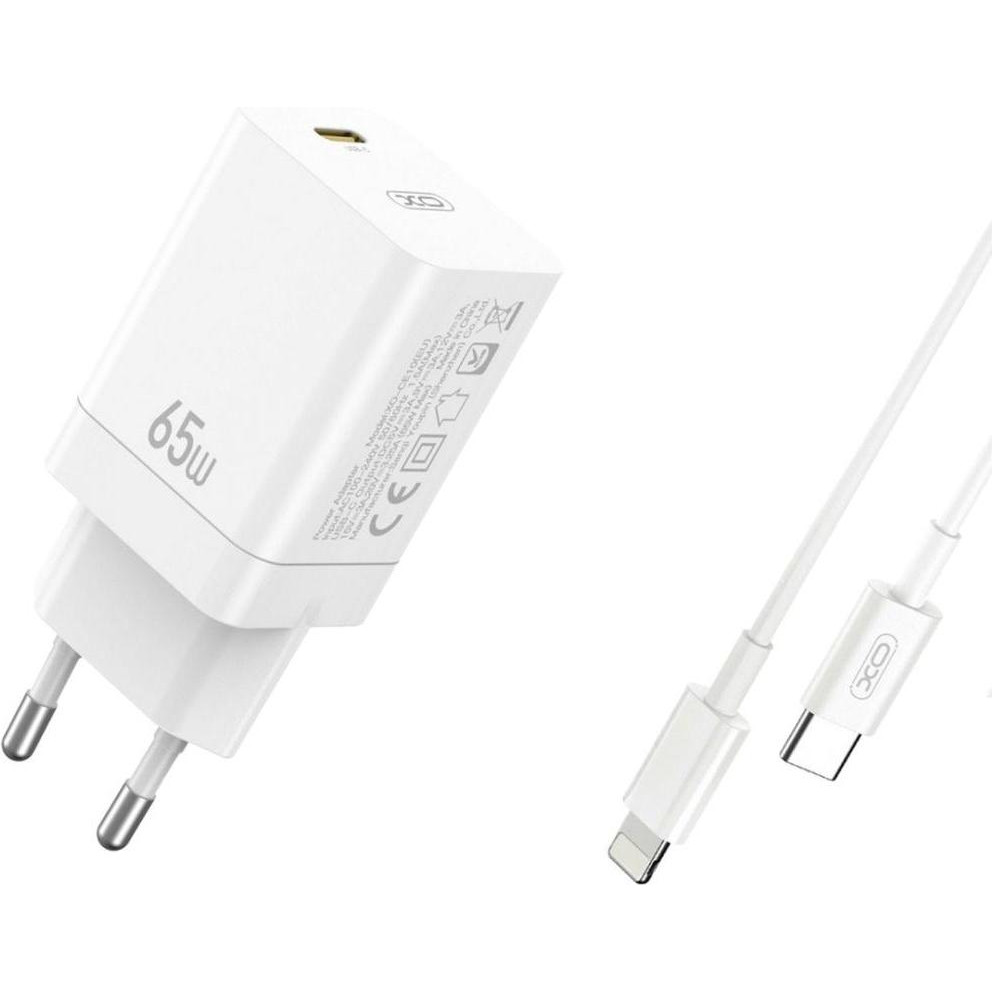 XO CE10 QC&PD3.0 65W + Lightning-Type-C White - зображення 1