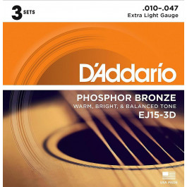   D'Addario Струны для акустической гитары D'Addario EJ15-3D Phosphor Bronze Extra Light Acoustic Guitar Strings