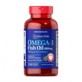   Puritan's Pride Рыбий жир Омега-3 (Omega-3 Fish Oil) 1000 мг (300 мг активного Омега-3) 250 капсул (PTP13835)