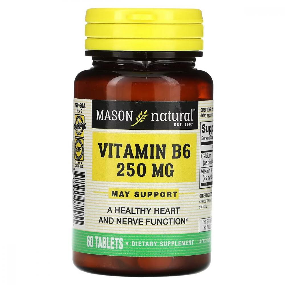 Mason Natural Вітамін B6, 250 мг, Vitamin B6, , 60 таблеток - зображення 1