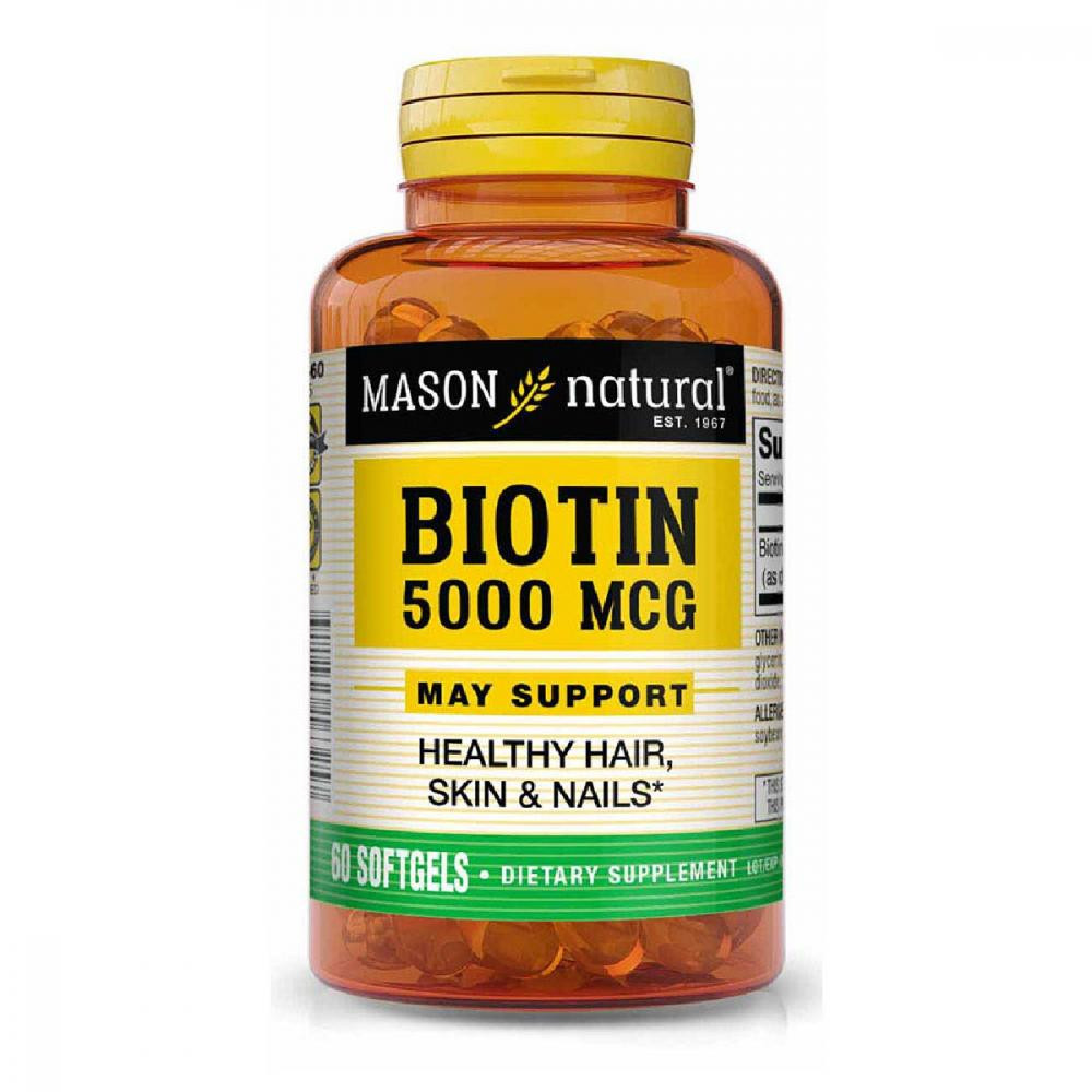 Mason Natural Біотин 5000 мкг, Biotin, , 60 гелевих капсул - зображення 1