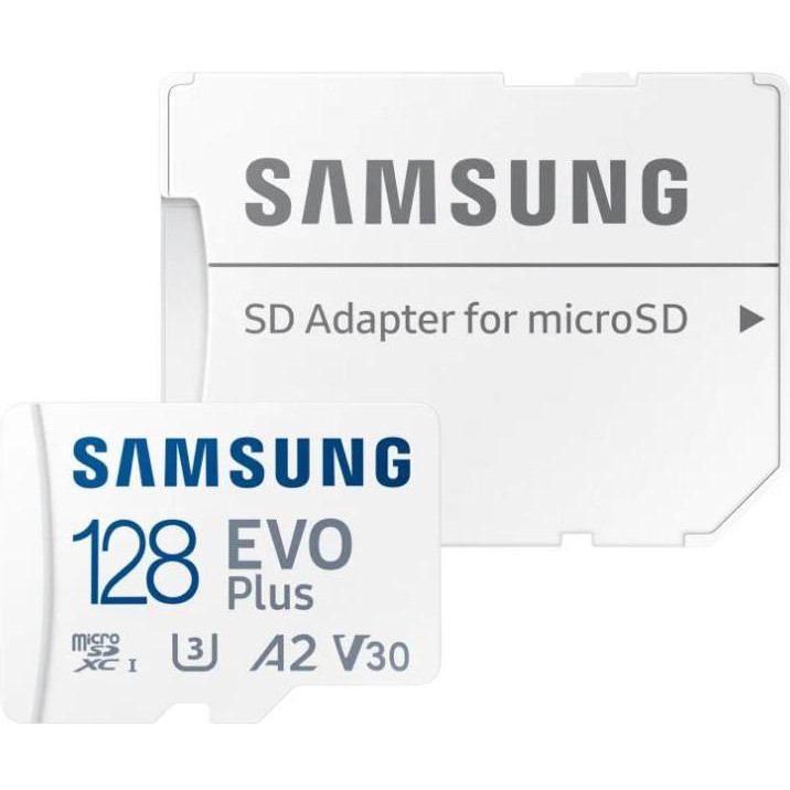 Samsung 128 GB microSDXC Class 10 UHS-I U3 V30 A2 EVO Plus + SD Adapter MB-MC128KA - зображення 1