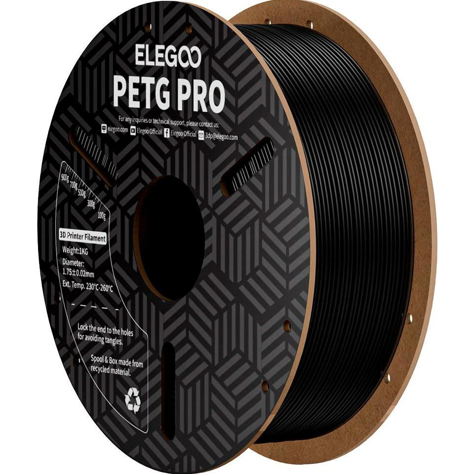 ELEGOO PETG PRO Filament (пластик) для 3D принтера  1кг, 1.75мм, чорний (50.203.0198) - зображення 1