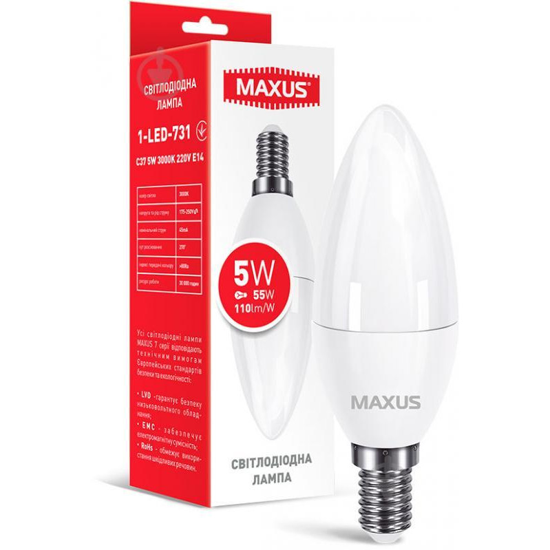 MAXUS LED C37 5W 3000K 220V E14 (1-LED-731) - зображення 1