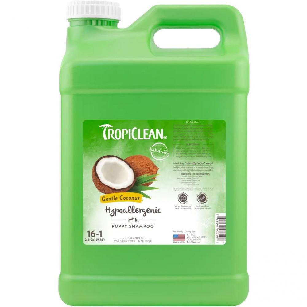 TropiClean Шампунь для цуценят та кошенят  ніжний кокос гіпоалергенний концентрат 1:16, 9.5 л (645095900196) - зображення 1