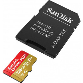   SanDisk 128 GB microSDXC UHS-I U3 A2 C10 V30 Extreme Plus (SDSQXBD-128G-GN6MA)