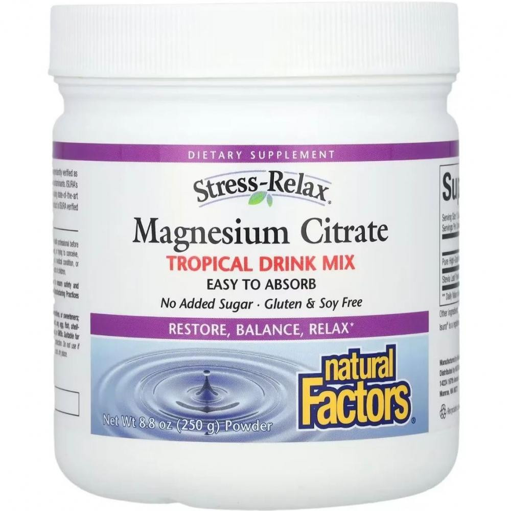 Natural Factors Stress-Relax Magnesium Citrate тропічні фрукти у порошку 250 гр - зображення 1