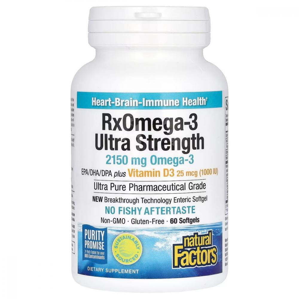 Natural Factors RxOmega-3 Ultra Strength with Vitamin D3, 2150 мг 60 гелевих капсул - зображення 1