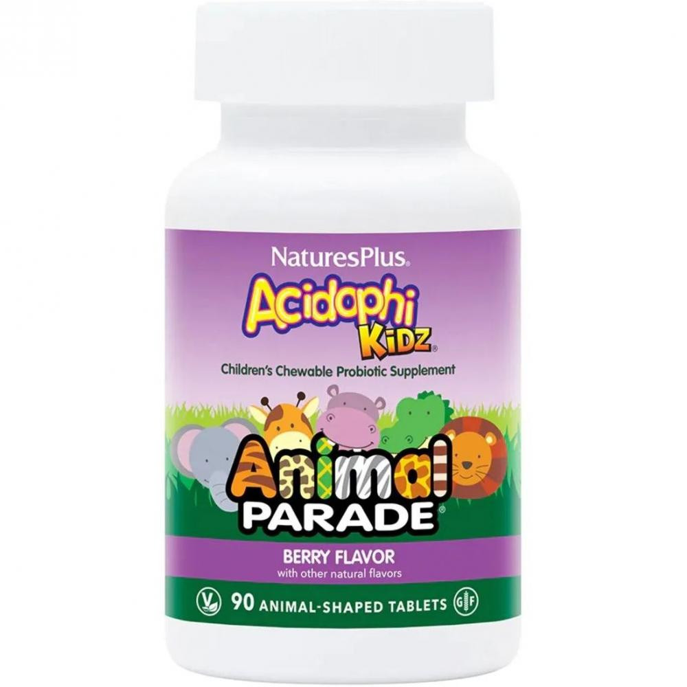 Nature's Plus Acidophi Kidz Animal Parade Ягідний для покращення травлення 90 жувальних таблеток - зображення 1