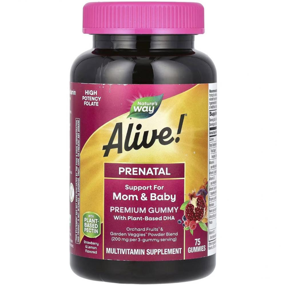 Nature's Way Alive! Prenatal with Plant DHA зі смаком полуниці та лимона 75 жувальних цукерок - зображення 1