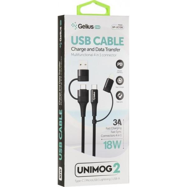 Gelius Pro Unimog 2 GP-UC106 4in1 USB-A/Type to Type-C/Lightning PD Black 18W (82666) - зображення 1