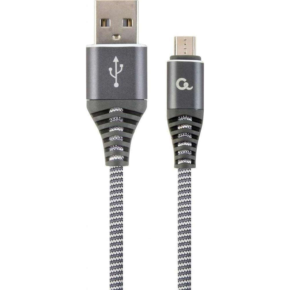 Cablexpert Premium Cotton Braided Micro-USB Space Gray/White 2m (CC-USB2B-AMMBM-2M-WB2) - зображення 1