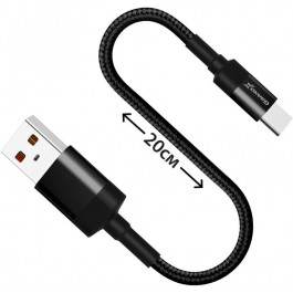   Grand-X USB-TypeC 20cm 3A CU Black защита ткан.оплетка (FM-20C)