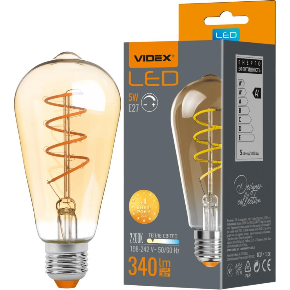 VIDEX LED Filament ST64FASD 5W E27 2200K диммерная (VL-ST64FASD-05272) - зображення 1