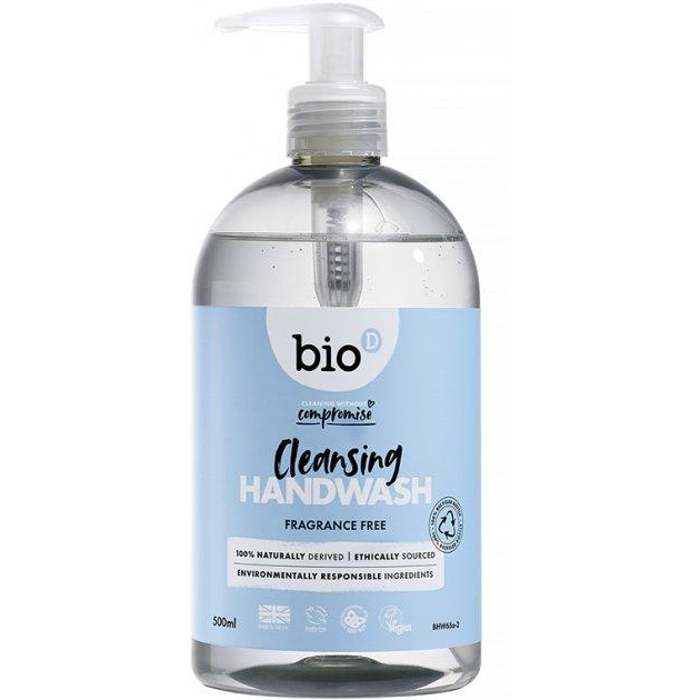 Bio-D Жидкое мыло  Sanitising Hand Wash Fragrance Free, без запаха, дезинфицирующее, 500 мл (5034938500016 - зображення 1