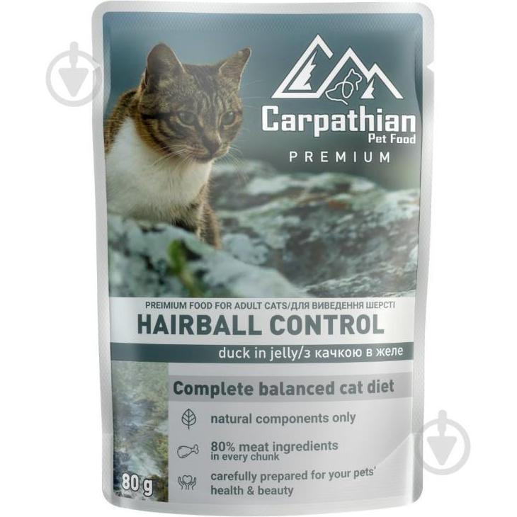 Carpathian Pet Food Hairball Control з качкою в желе 80 г (4820111141371) - зображення 1