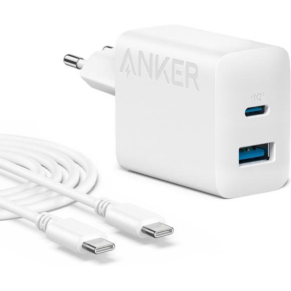 Anker PowerPort 312 20W PD3.0, PIQ3.0, QC3.0 White + Type-C to Type-C (B2348G21) - зображення 1