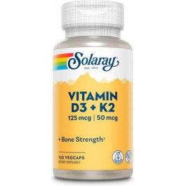   Solaray Витамины Д3 и К2, Vitamin D-3 + K-2, , без сои, 120 капсул (SOR-57445)