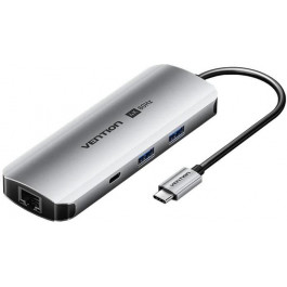   Vention 9-in-1 USB-C to HDMI/USB-C3.2Gen1/USB3.0x2/RJ-45/SD/TF/TRRS 3.5mm/PD (TQMHB)