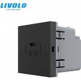   Livolo Механізм розетка USB type C з блоком живлення 45W  чорний (VL-FCUC-2BP)