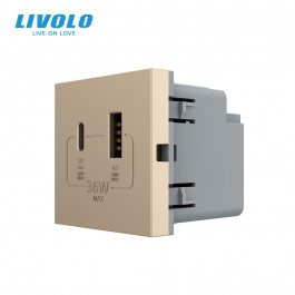   Livolo Механізм розетка USB-A та USB-C 36W  золотий (VL-FCUA18W.UC18W-2AP)