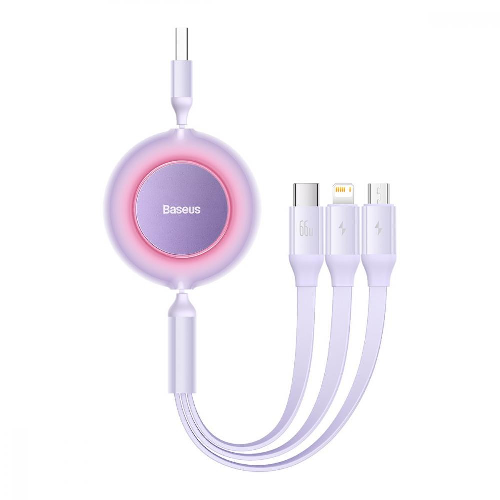 Baseus USB to Micro USB/Lightning/Type-C Bright Mirror 2 Series Retractable 66W 1.1m Purple (CAMJ010105) - зображення 1