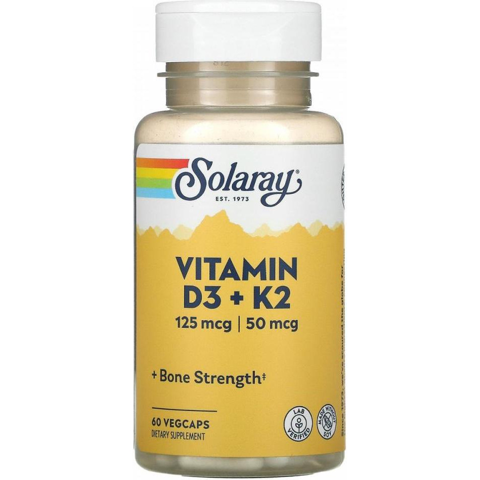 Solaray Витамин Д3 и К2, Vitamin D-3 & K-2, , без сои, 60 капсул (SOR-38584) - зображення 1