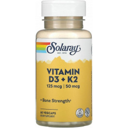   Solaray Витамин Д3 и К2, Vitamin D-3 & K-2, , без сои, 60 капсул (SOR-38584)