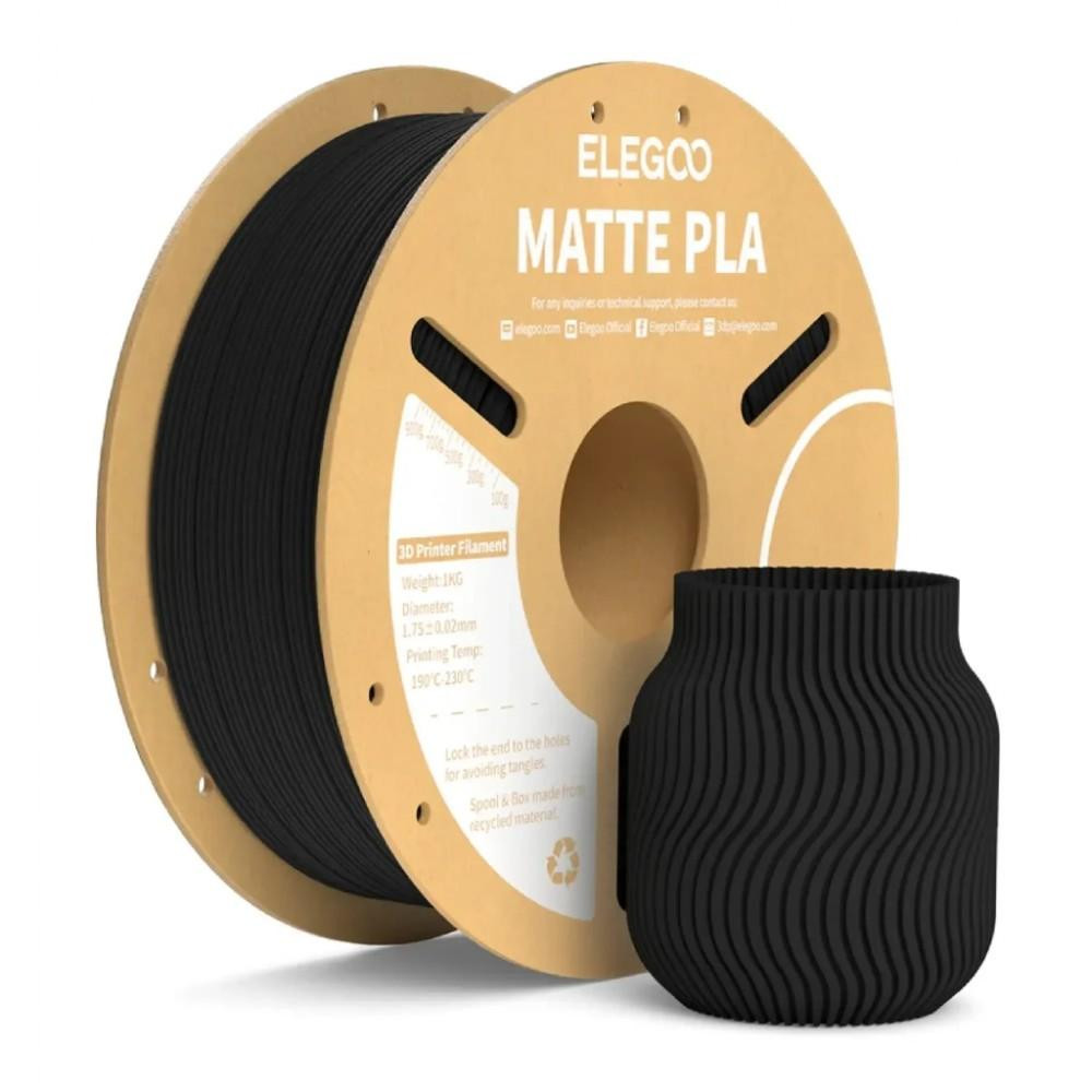 ELEGOO PLA Filament (пластик) для 3D принтера  матовий 1кг, 1.75мм, чорний (50.203.0250) - зображення 1