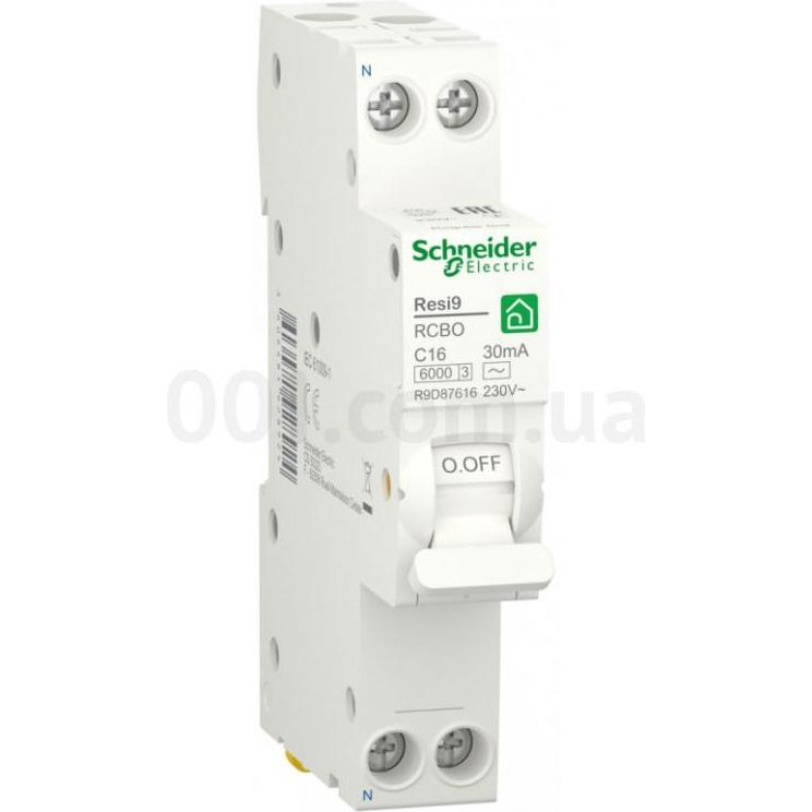 Schneider Electric Resi9 16А 30 мА 1P+N 6кA кривая С тип АС (R9D87616) - зображення 1