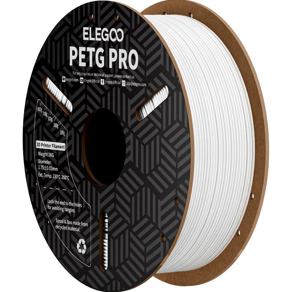 ELEGOO PETG PRO Filament (пластик) для 3D принтера  1кг, 1.75мм, білий (50.203.0199) - зображення 1