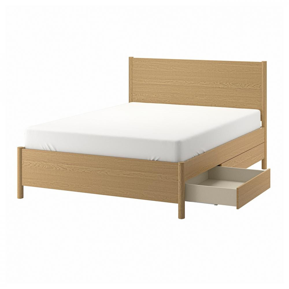 IKEA TONSTAD Каркас з ящиками дубовий шпон/LOnset 140х200 (194.966.61) - зображення 1