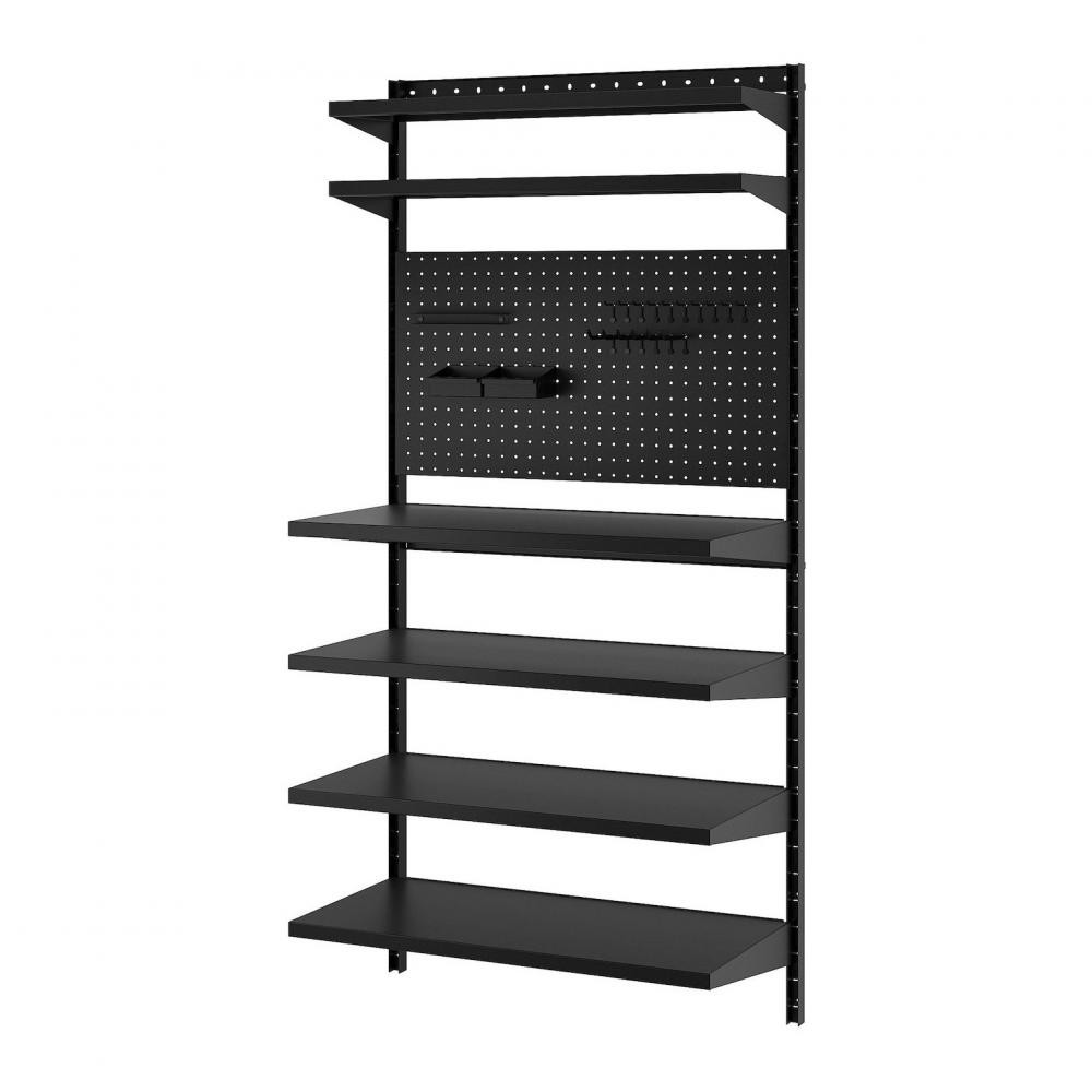 IKEA BROR Комбінація настінних полиць, з накладкою/чорна, 88x30/45x180 см (995.718.64) - зображення 1