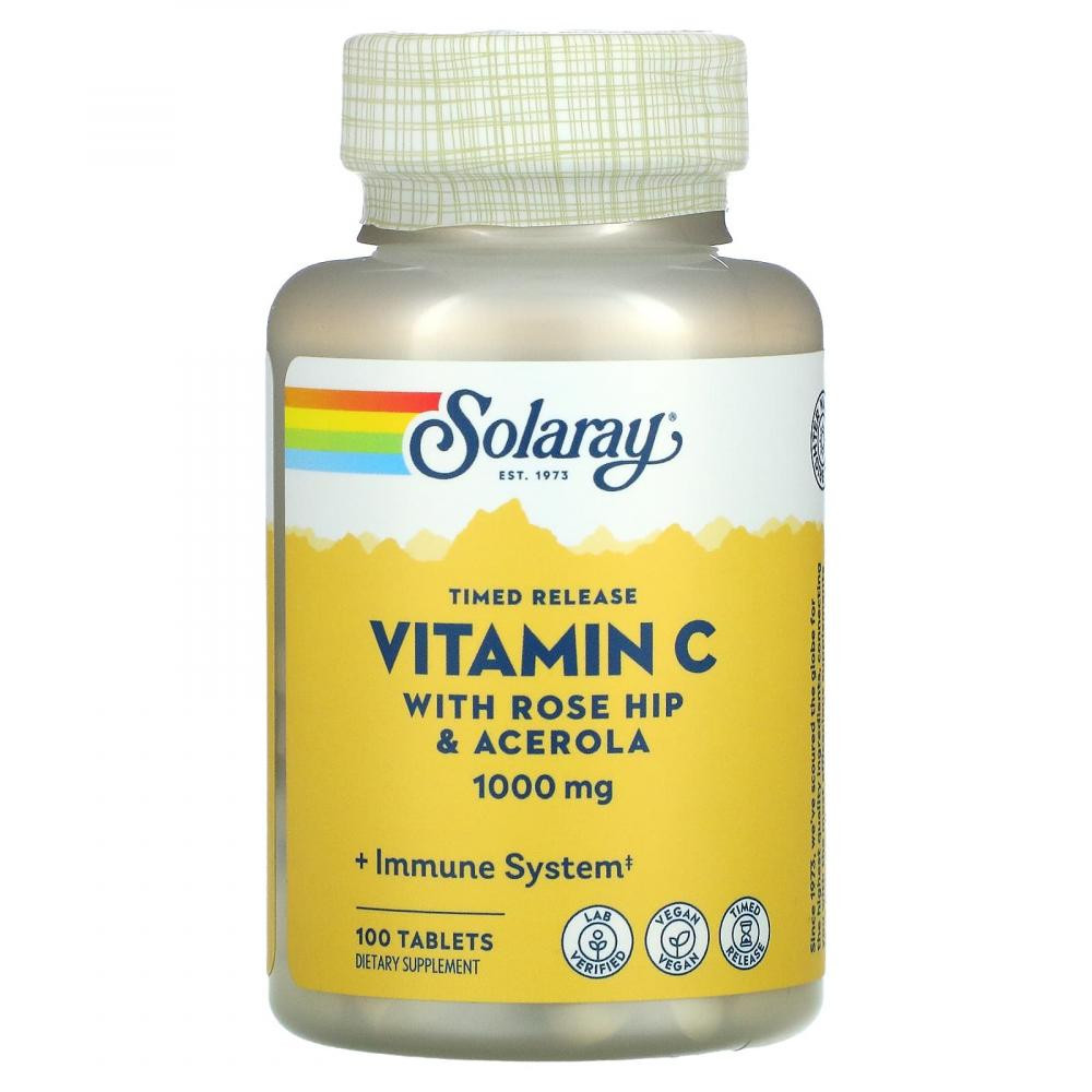 Solaray БАД Вітамін С, двофазне вивільнення, Vitamin C, , 1000 мг, 100 таблеток - зображення 1