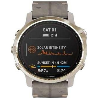 Garmin Fenix 6S Pro Solar Edition Light gold with shale grey suede band (010-02409-26) - зображення 1