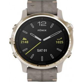   Garmin Fenix 6S Pro Sapphire Light Gold with Shale Grey Leather Band (010-02159-40)