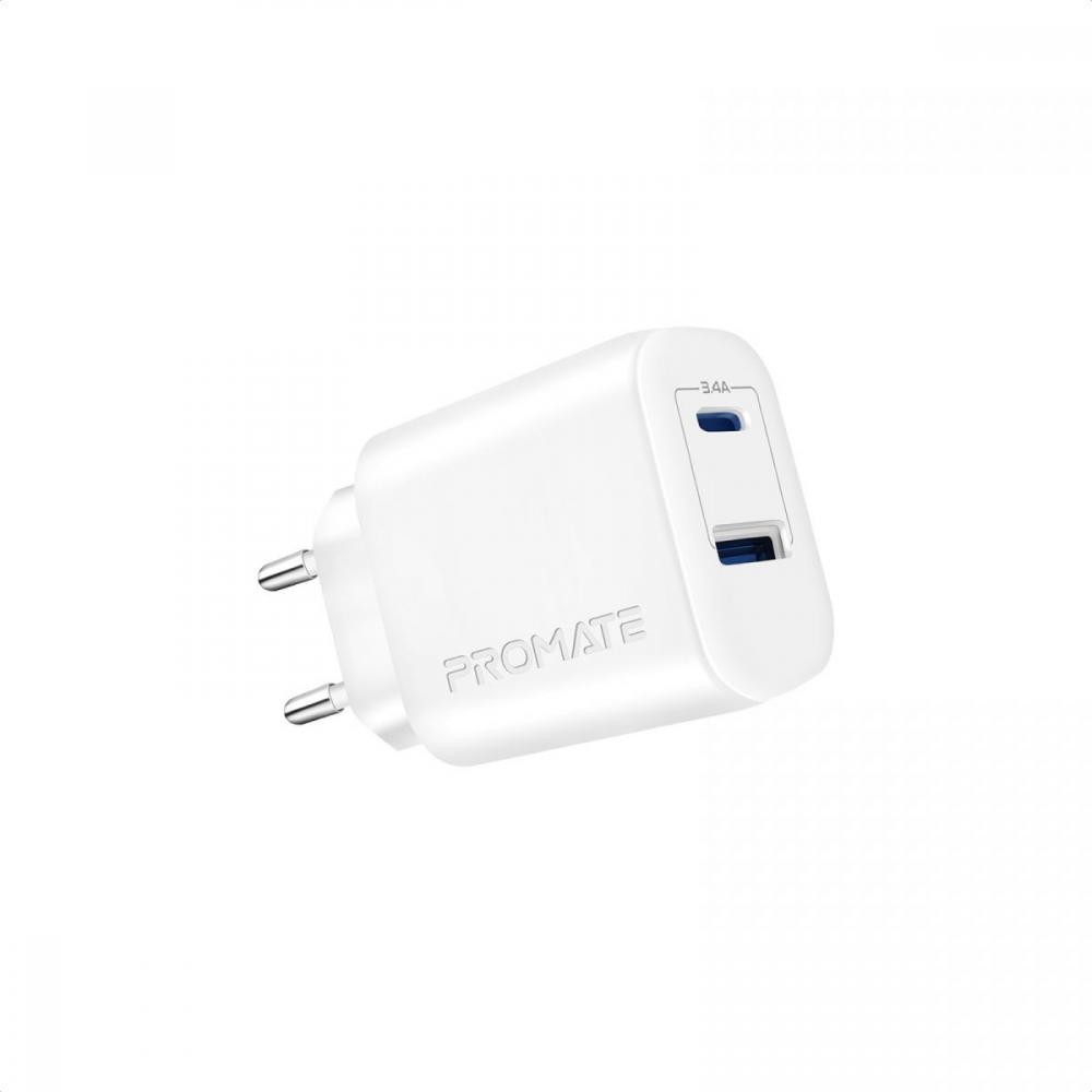 Promate BiPlug-2 17W USB-C+USB-A White (biplug-2.white) - зображення 1