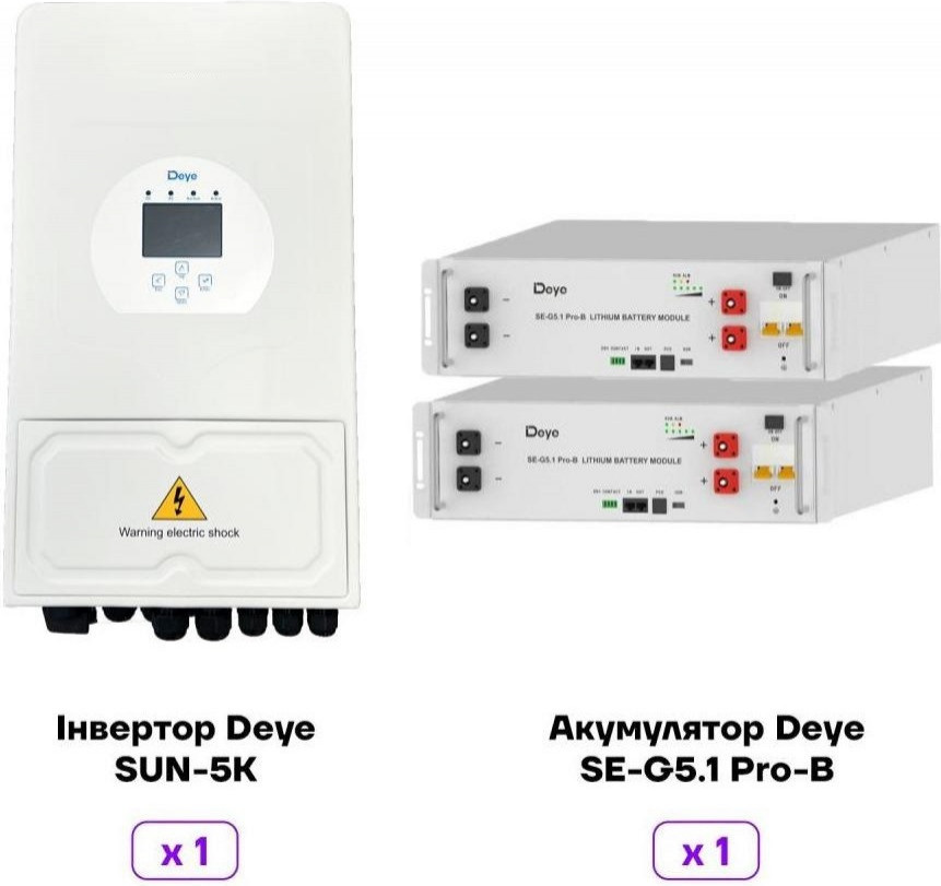 Deye SUN-5K-SG01LP1-EU + 2BAT SE-G5.1Pro-B - зображення 1