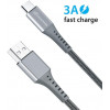 Grand-X USB-type C 3A 1.2m Fast Сharge Grey толст.нейлон оплетка премиум (FC-12G) - зображення 2