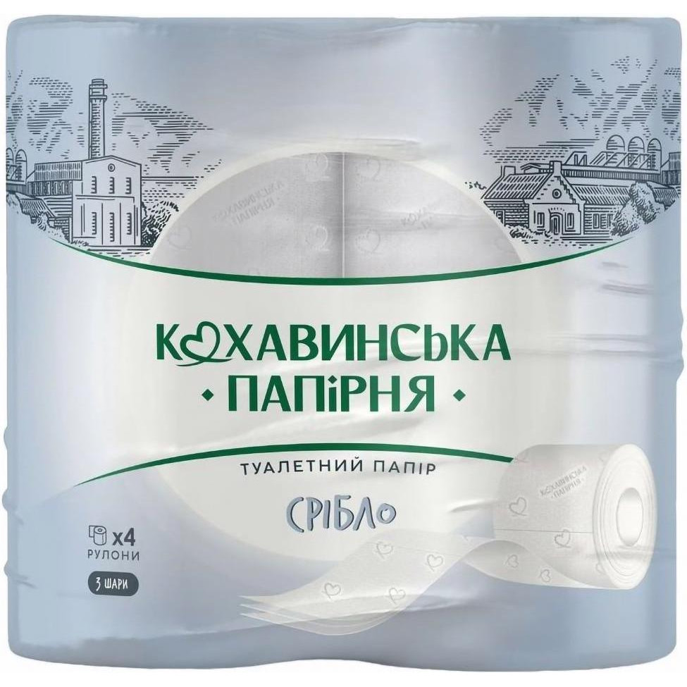 Кохавинська папірня Туалетний папір  Срібло 3 шари 170 відривів 4 шт. (4820032451009) - зображення 1