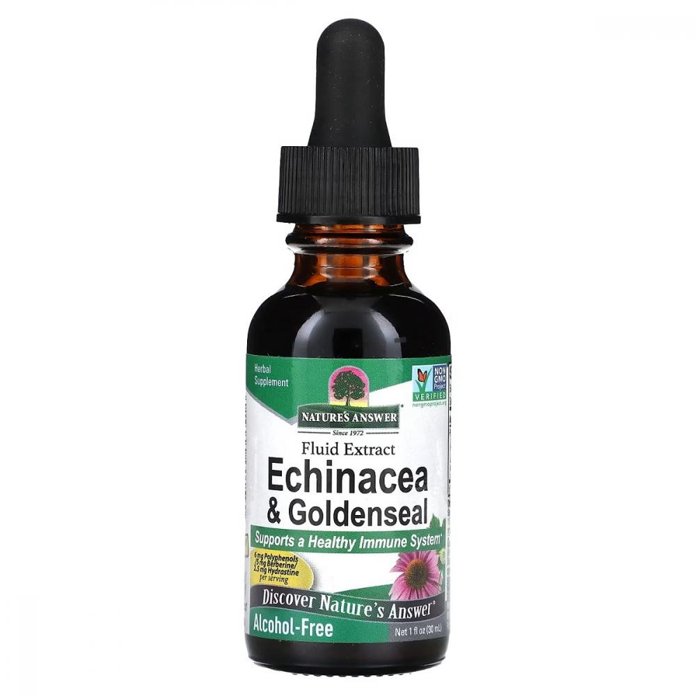 Natures Answer Ехінацея та Жовтокорінь (Гідрастис), без спирту, Echinacea & Goldenseal, Alcohol-Free, , 30 мл - зображення 1